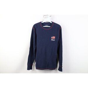 Vtg Ralph Lauren Mens M Flag Elbow Patch Thermal Waffle Knit Long Sleeve T-Shirt